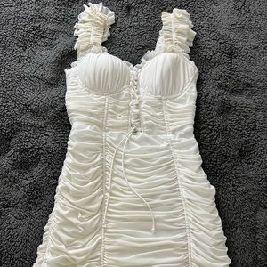 WHITE FASHION NOVA RUFFLE MINI DRESS